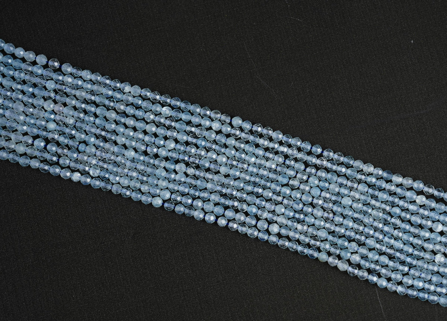 Natural Aquamarine Gemstone Round Micro Faceted Beads String 15.5 Inches Long 2/3/4/6 MM for Jewelry Making and Crafting - AS & JG