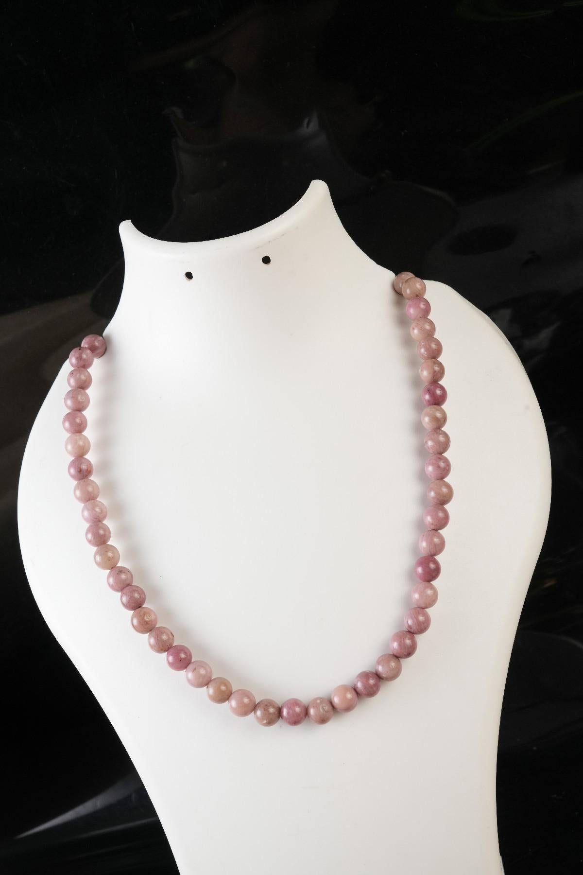 Genuine Rhodonite Beads Necklace / Handcrafted Adjustable Mala Necklace / 8 MM Round Smooth Beaded Necklace Jewelry For Her - AS & JG