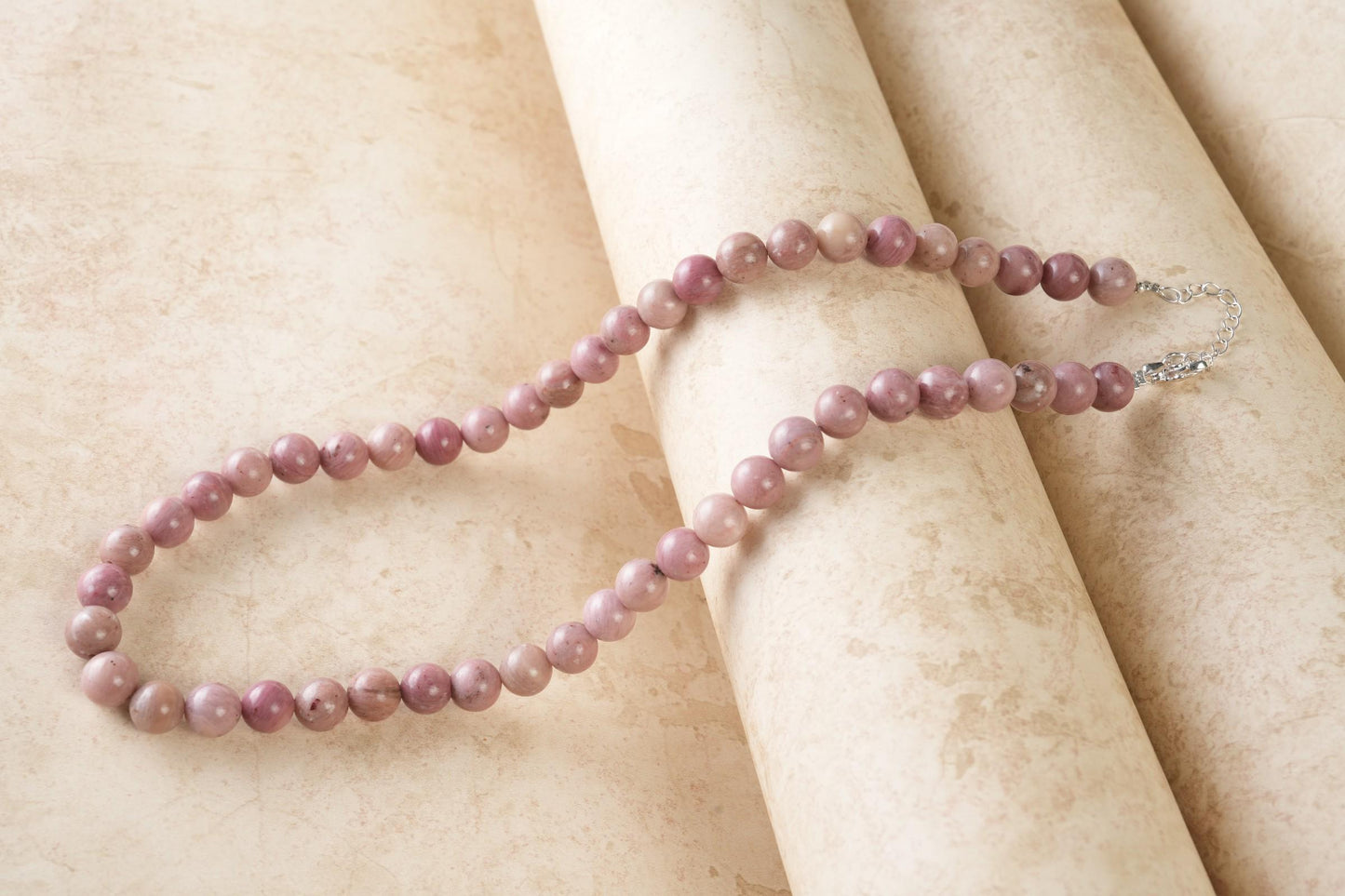 Genuine Rhodonite Beads Necklace / Handcrafted Adjustable Mala Necklace / 8 MM Round Smooth Beaded Necklace Jewelry For Her - AS & JG