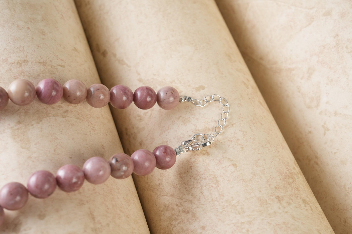 Genuine Rhodonite Beads Necklace / Handcrafted Adjustable Mala Necklace / 8 MM Round Smooth Beaded Necklace Jewelry For Her - AS & JG