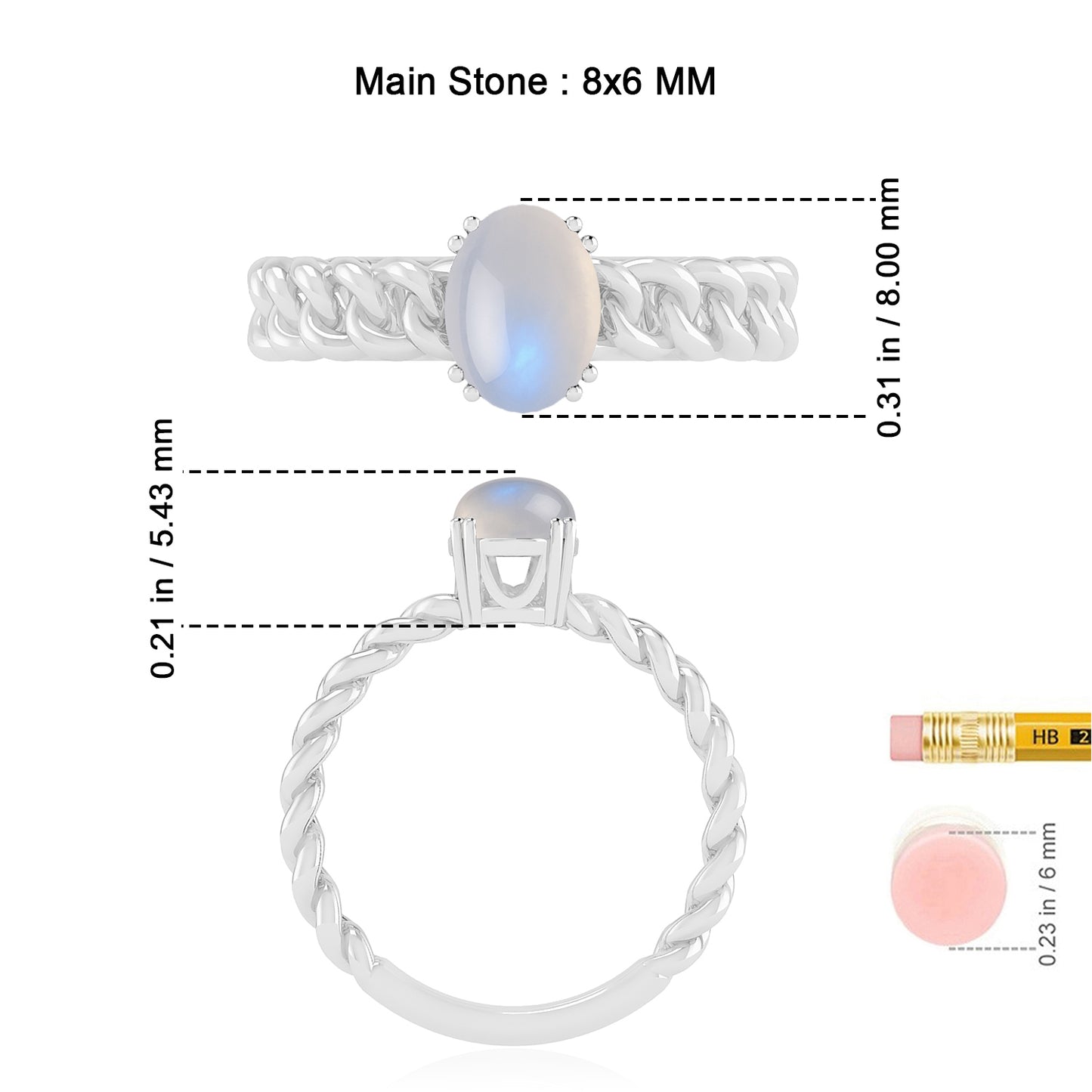Chain Link Solitaire Ring | Sterling Silver Birthstone Ring | Genuine Gemstone Studded Ring | Personalized Promise Ring | Gift for Her