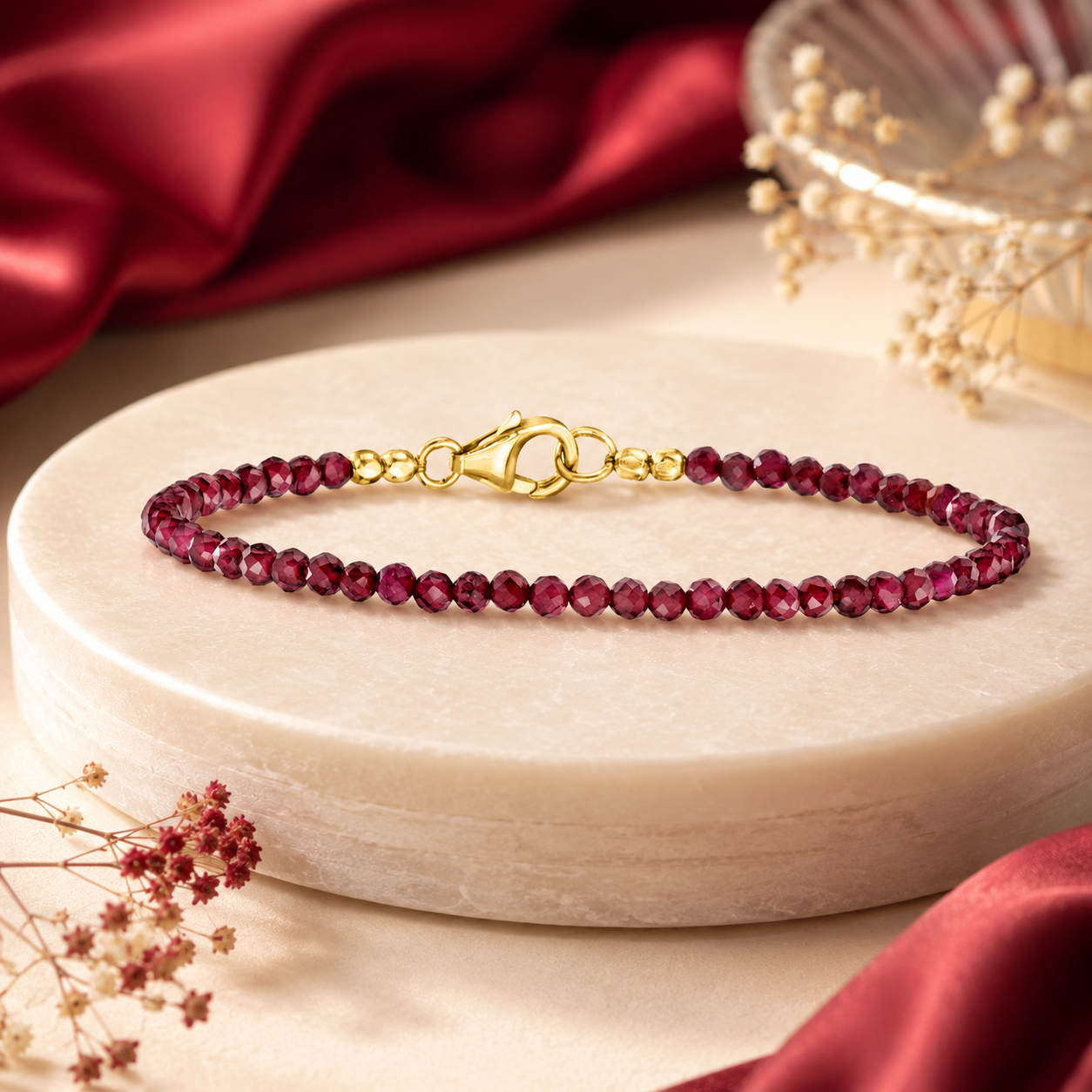 Natural Garnet Beaded Bracelet