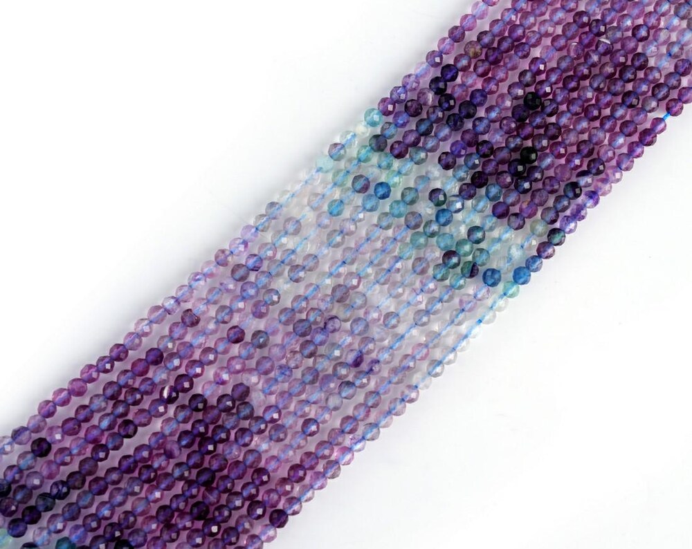 Natural Fluorite Shaded Gemstone Round Micro Faceted Beads