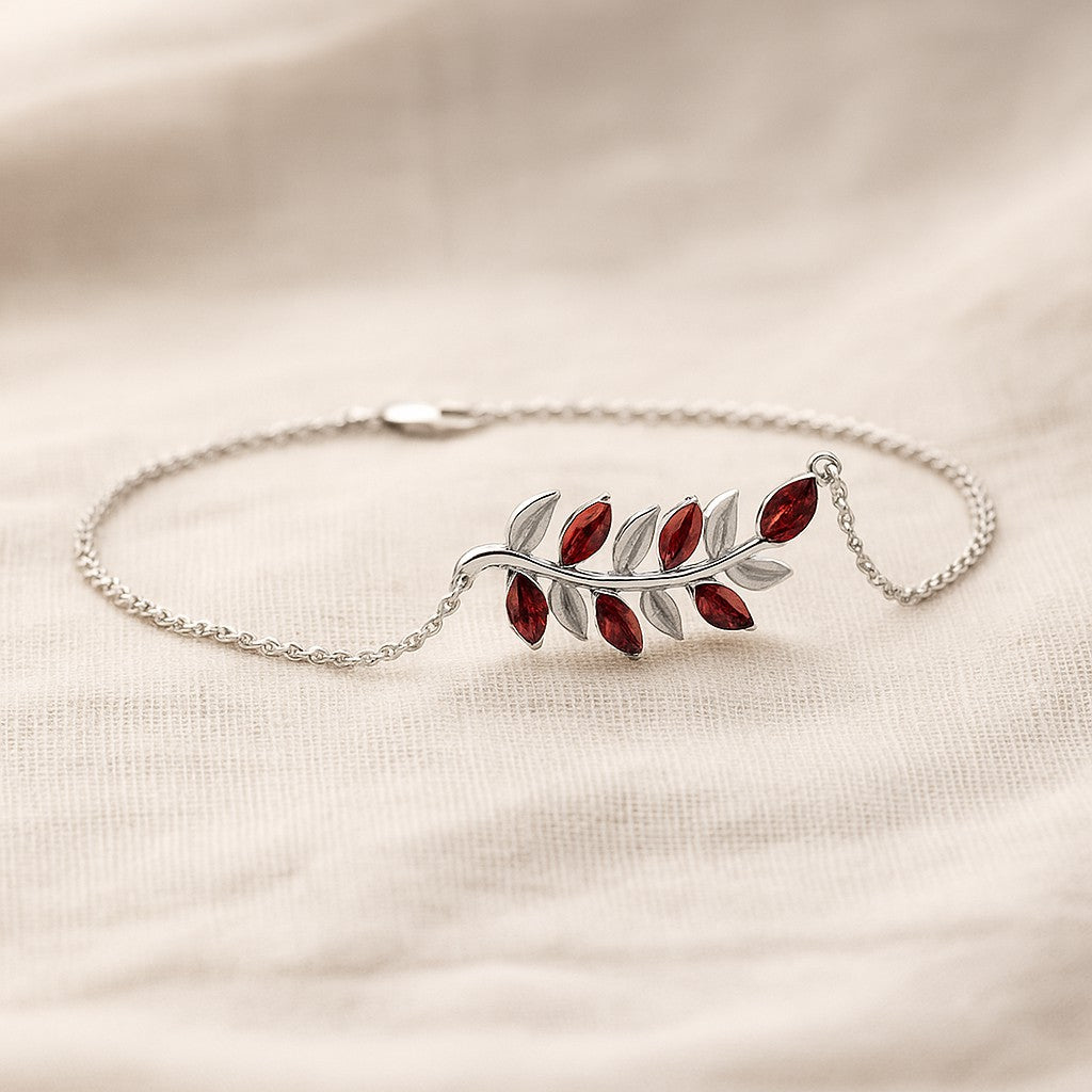 Leaf Vine Bracelet | Sterling Silver Birthstone Bracelet | Adjustable Chain | 15 Gemstone Choices | Personalized Gemstone Bracelet