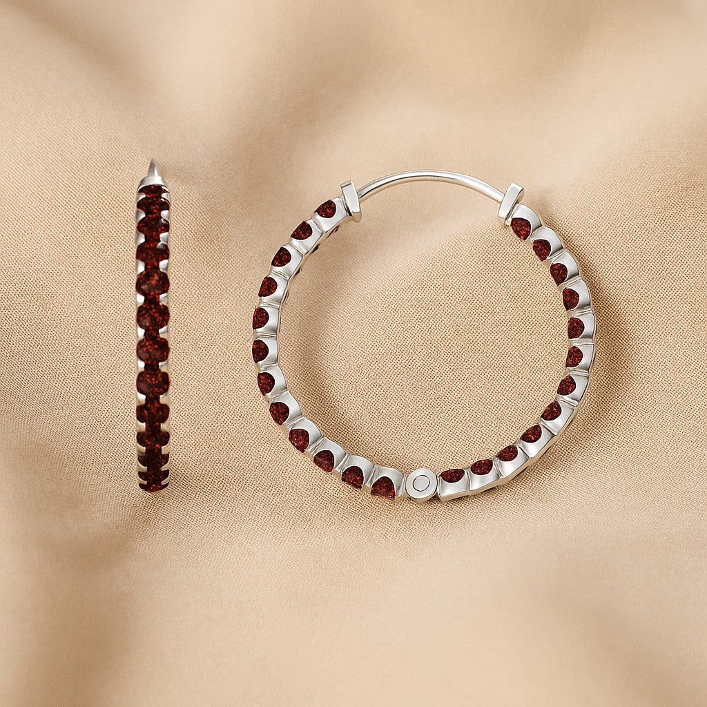 Inside-Out Hoop Earrings | 925 Sterling Silver Birthstone Stud Earrings | Diamond Accent Gemstone Earrings | 15 Birthstone Options | Gift for Women