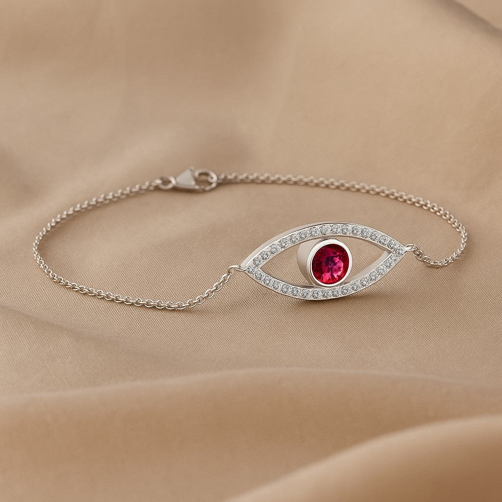 Evil Eye Bracelet | Sterling Silver Birthstone Bracelet | Adjustable Chain | 15 Gemstone Choices | Personalized Gemstone Bracelet
