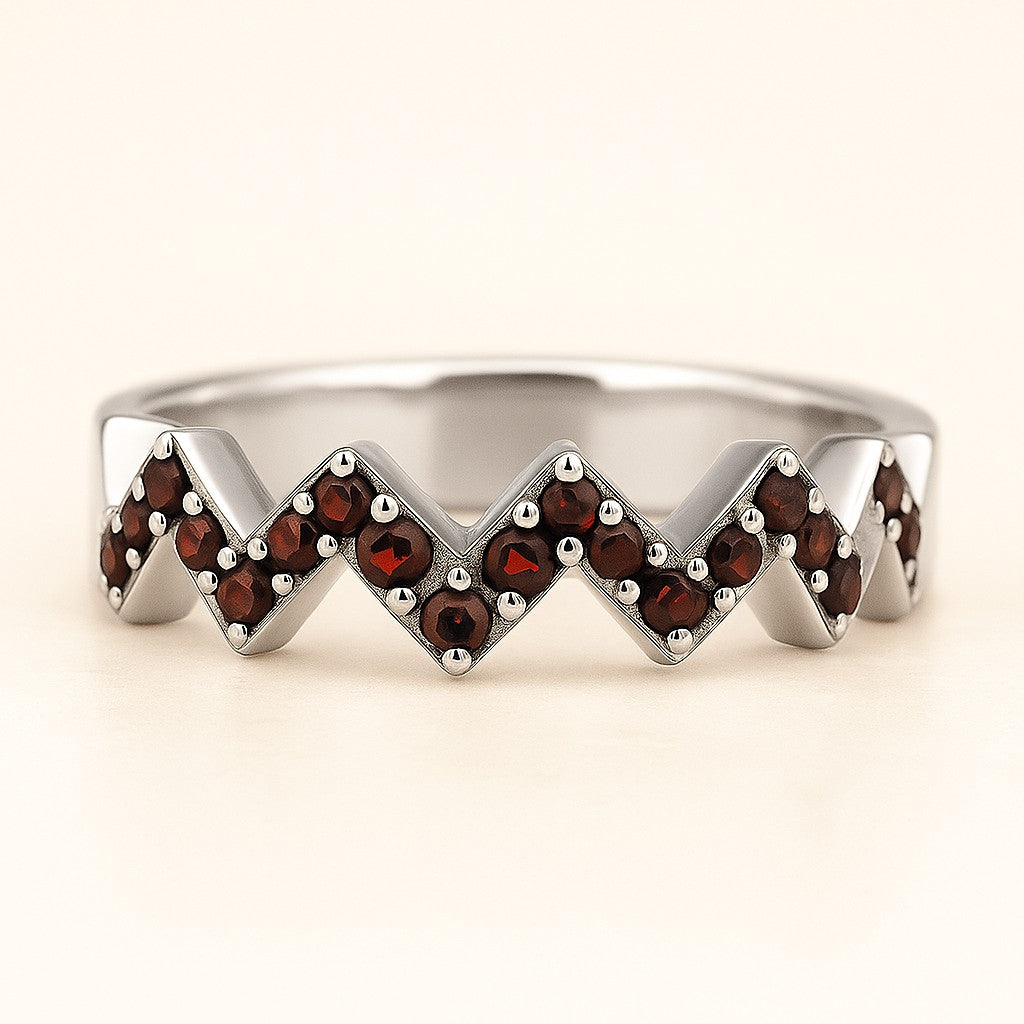Chevron Stackable Band | Sterling Silver Birthstone Ring | Genuine Gemstone Studded Ring | Personalized Promise Ring | Gift for Her