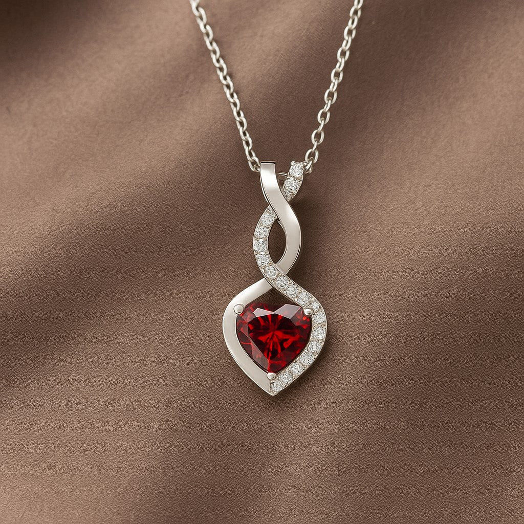 Infinity Heart Pendant | Starburst Pendant | Heart Knot Teardrop Pendant | Sterling Silver Birthstone Necklace | Diamond Accent | Adjustable Chain | 15 Gemstone Choices