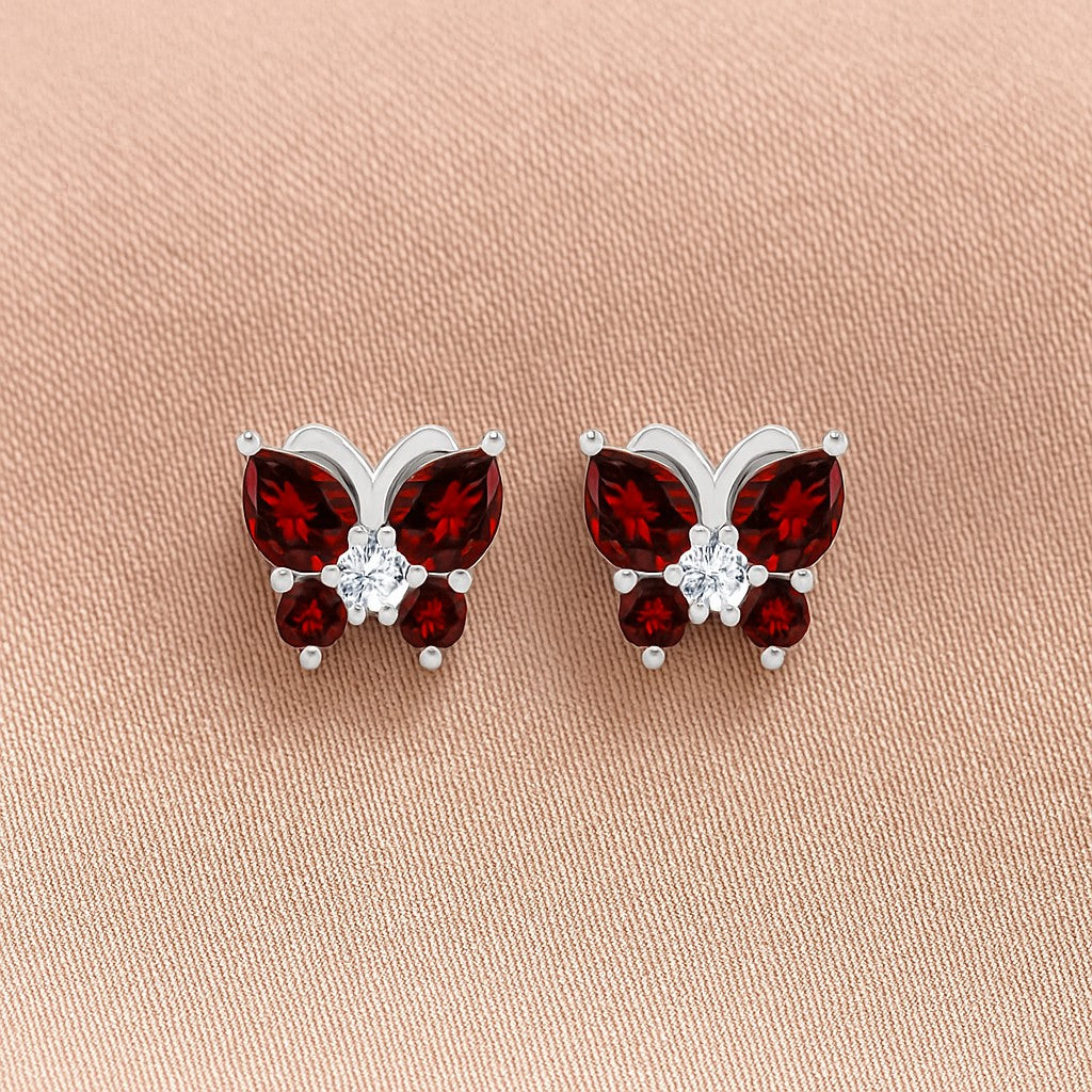 Butterfly Stud Earrings | 925 Sterling Silver Birthstone Stud Earrings | Diamond Accent Gemstone Earrings | 15 Birthstone Options | Gift for Women