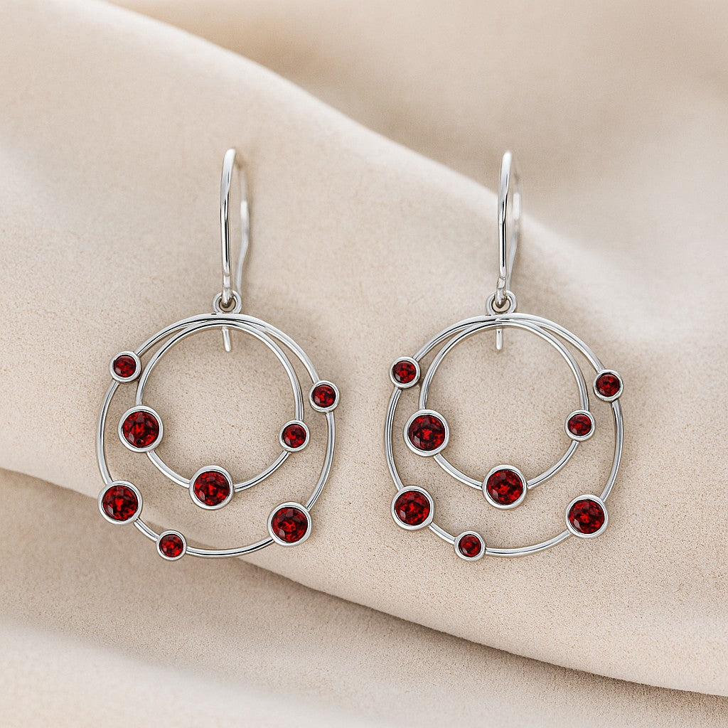 Open Circle Drop Earrings | 925 Sterling Silver Birthstone Stud Earrings | Diamond Accent Gemstone Earrings | 15 Birthstone Options | Gift for Women