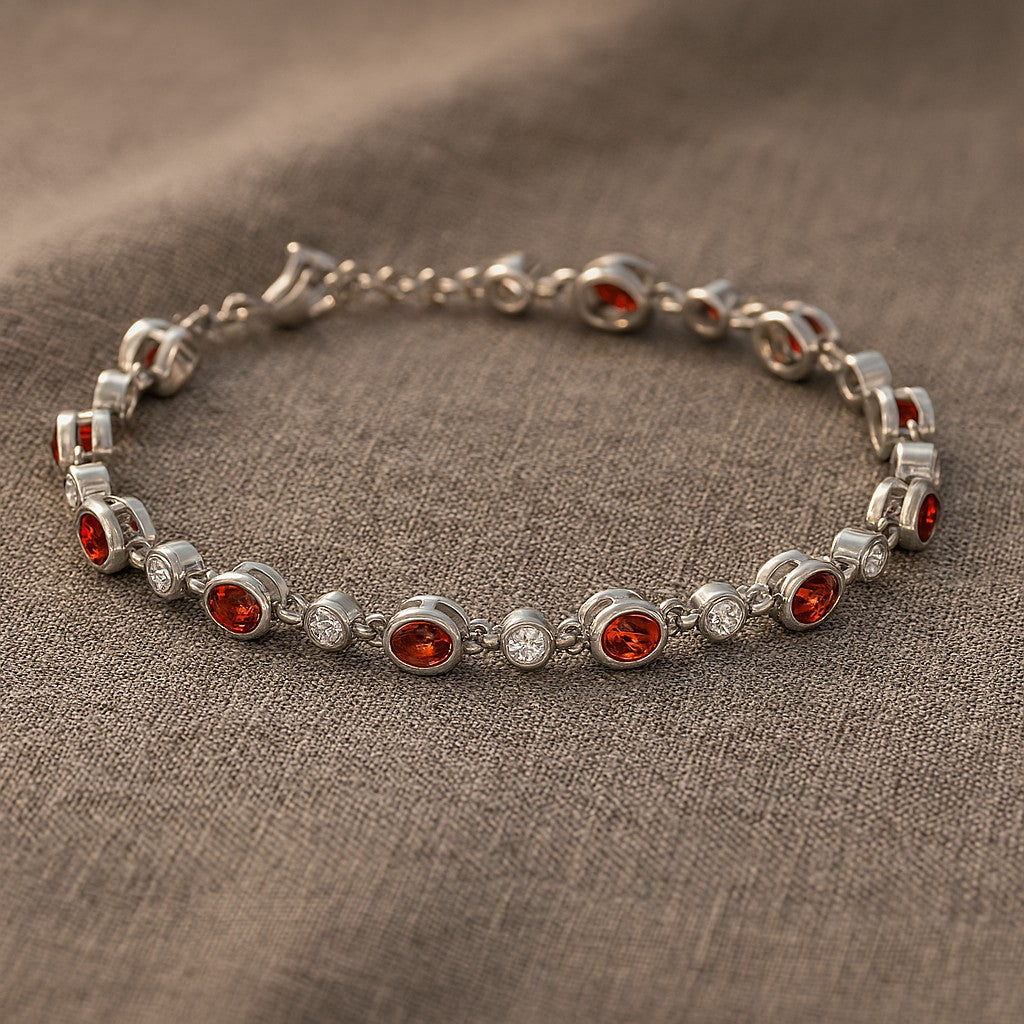 Bezel Set Tennis Bracelet | Sterling Silver Birthstone Bracelet | Adjustable Chain | 15 Gemstone Choices | Personalized Gemstone Bracelet