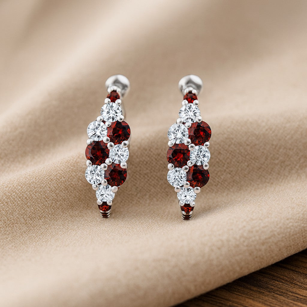 Gemstone Cluster Huggie Hoop Earrings | 925 Sterling Silver Birthstone Stud Earrings | Diamond Accent Gemstone Earrings | 15 Birthstone Options | Gift for Women