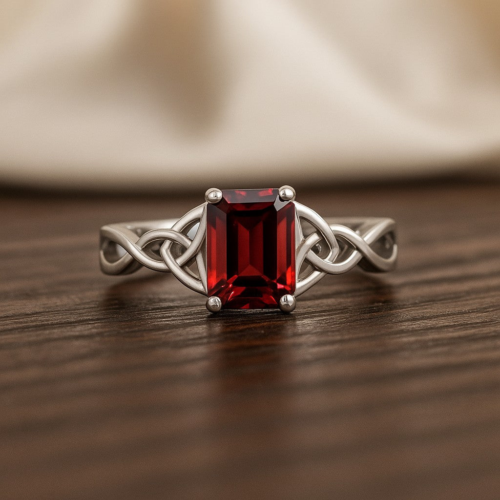 Celtic Knot Solitaire Ring | Sterling Silver Birthstone Ring | Genuine Gemstone Studded Ring | Personalized Promise Ring | Gift for Her