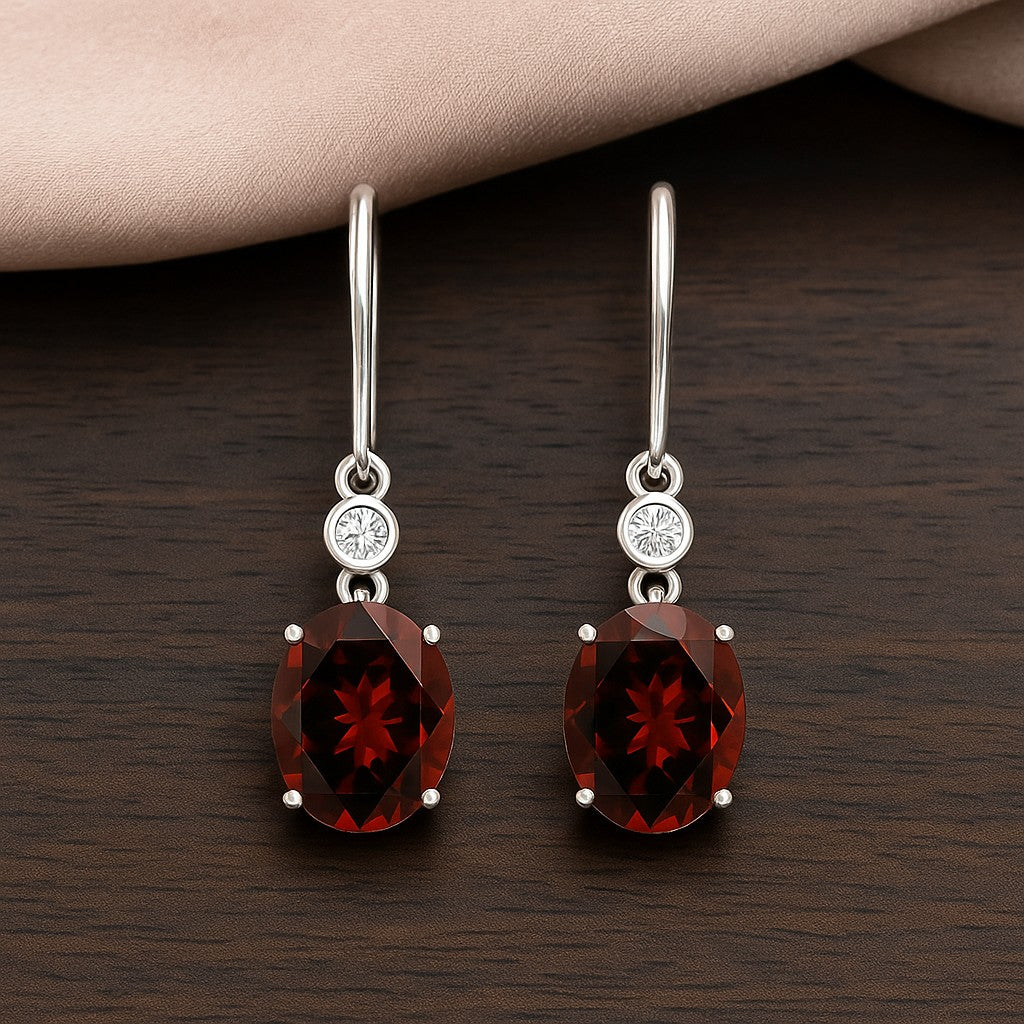 French Hook Drop Earrings | 925 Sterling Silver Birthstone Stud Earrings | Diamond Accent Gemstone Earrings | 15 Birthstone Options | Gift for Women