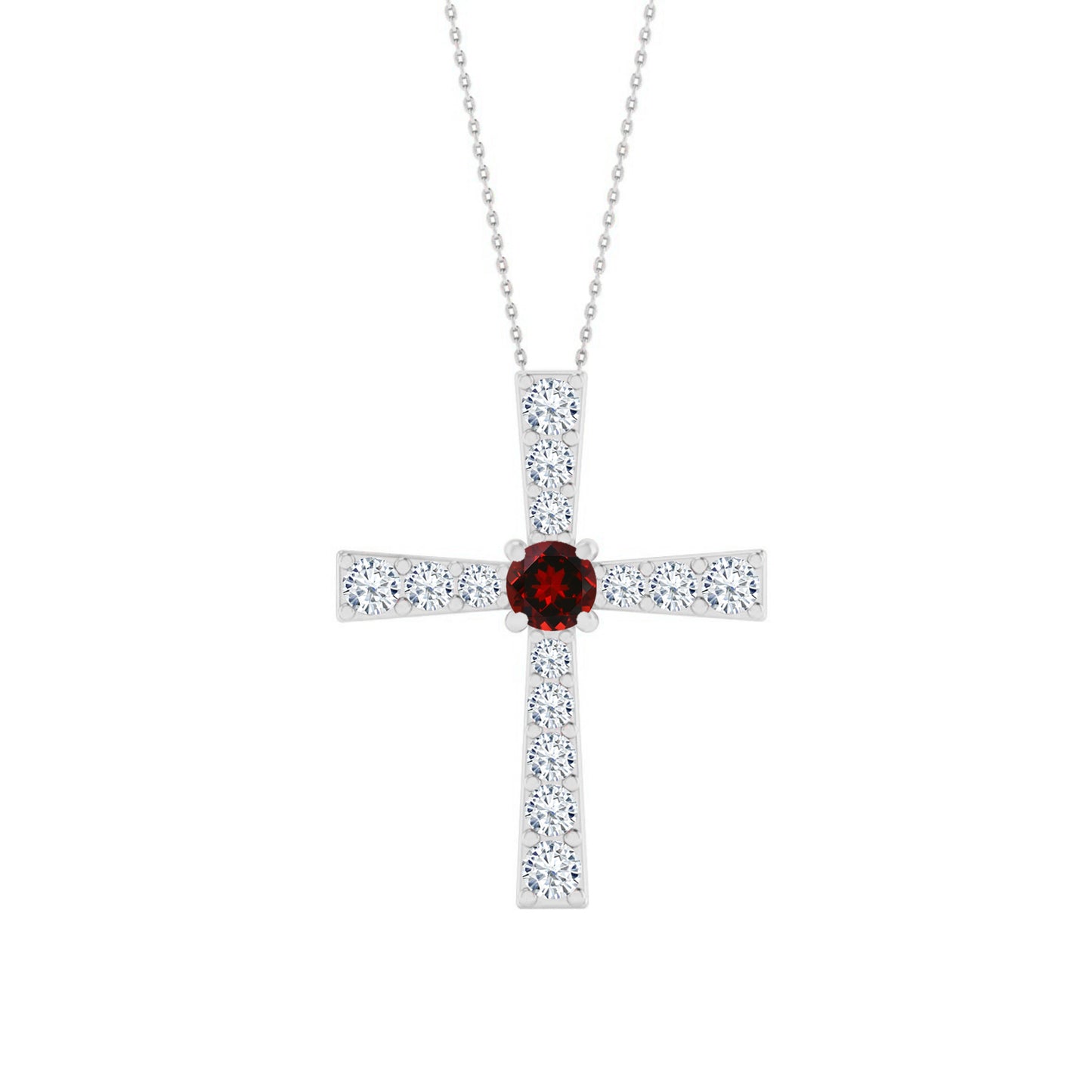 Cross Pendant | Sterling Silver Birthstone Necklace | Diamond Accent | Adjustable Chain | 15 Gemstone Choices