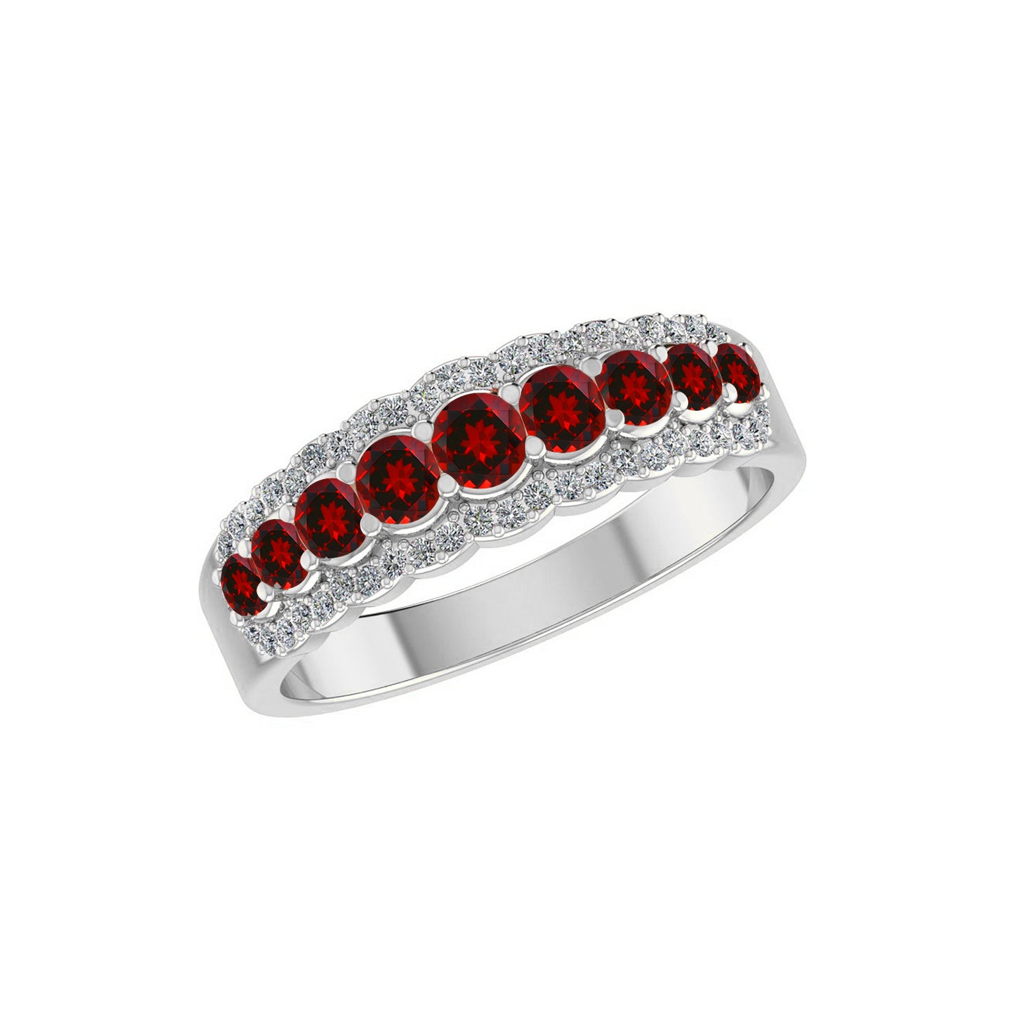 Double Halo Half Eternity Ring | Sterling Silver Birthstone Ring | Genuine Gemstone & Diamond Studded Ring | Personalized Promise Ring | Gift for Her