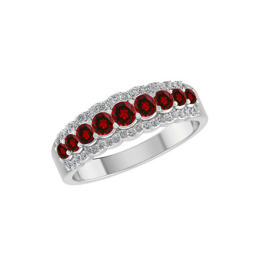 Double Halo Half Eternity Ring | Sterling Silver Birthstone Ring | Genuine Gemstone & Diamond Studded Ring | Personalized Promise Ring | Gift for Her