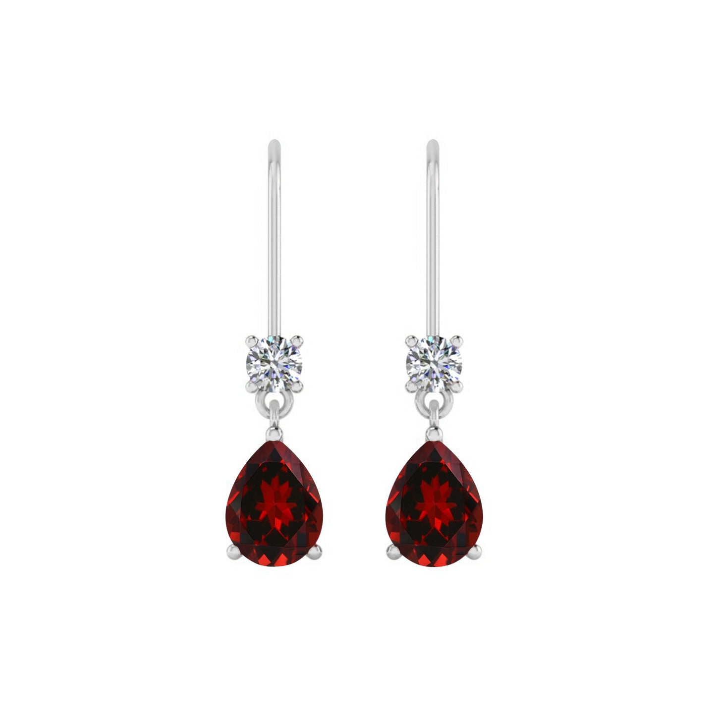 Pear Drop Lever back Earrings | 925 Sterling Silver Birthstone Stud Earrings | Diamond Accent Gemstone Earrings | 15 Birthstone Options | Gift for Women
