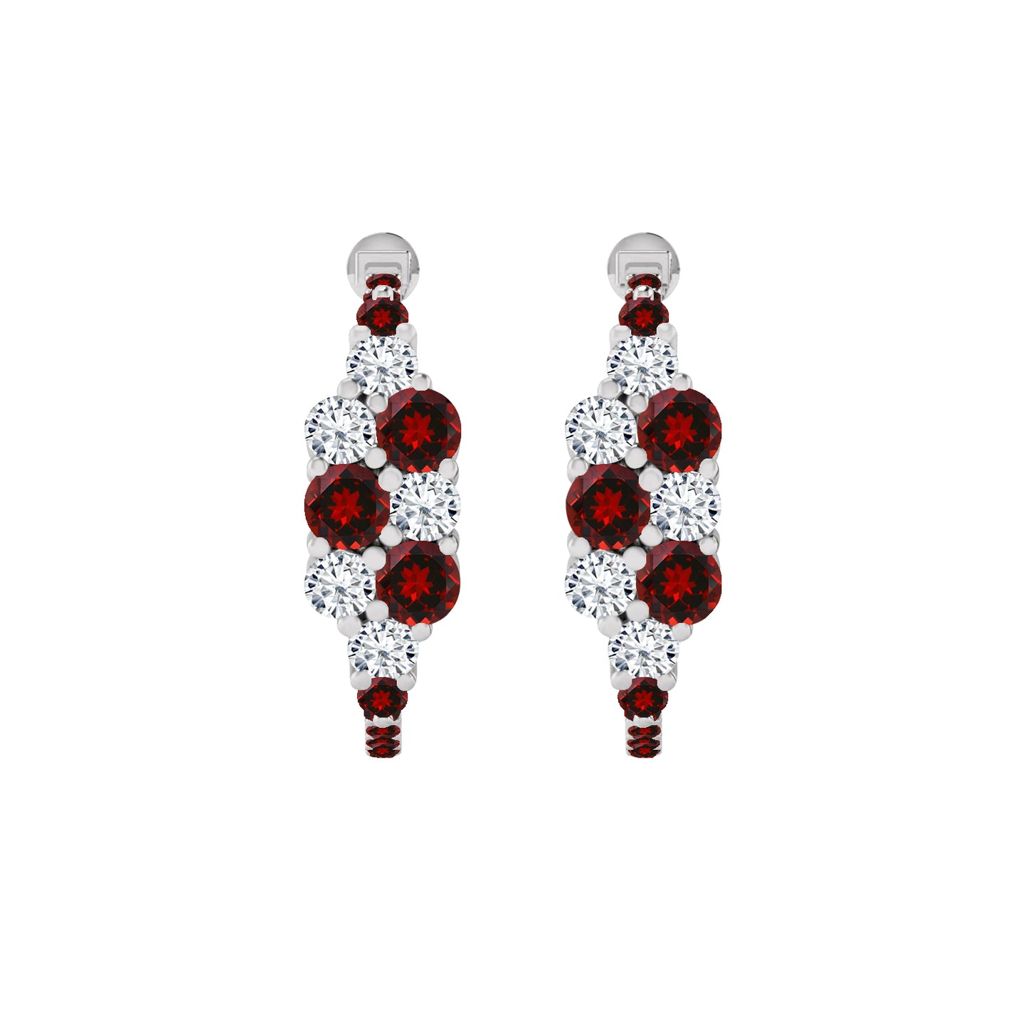 Gemstone Cluster Huggie Hoop Earrings | 925 Sterling Silver Birthstone Stud Earrings | Diamond Accent Gemstone Earrings | 15 Birthstone Options | Gift for Women