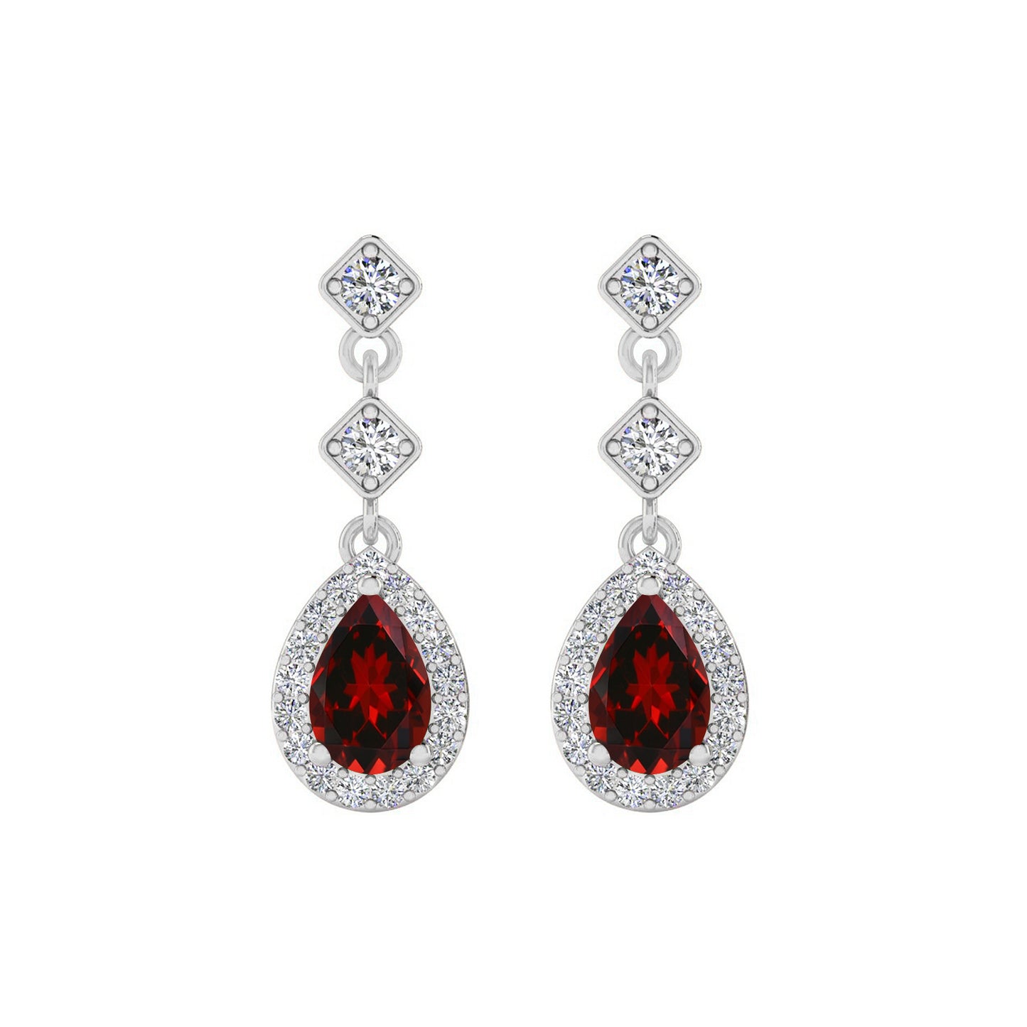 Halo Drop Earrings | 925 Sterling Silver Birthstone Stud Earrings | Diamond Accent Gemstone Earrings | 15 Birthstone Options | Gift for Women