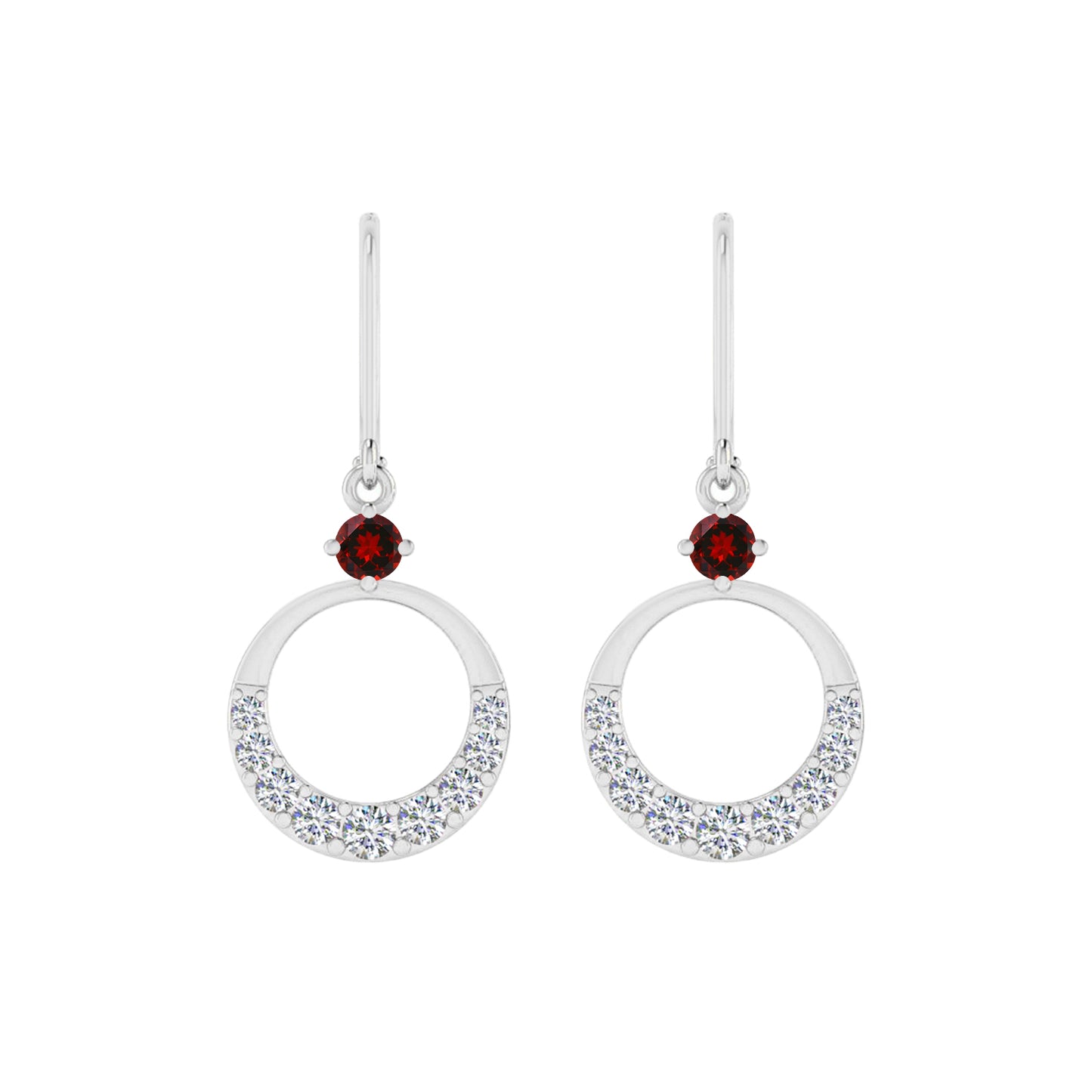 Open Circle Lever back Drop Earrings | 925 Sterling Silver Birthstone Stud Earrings | Diamond Accent Gemstone Earrings | 15 Birthstone Options | Gift for Women