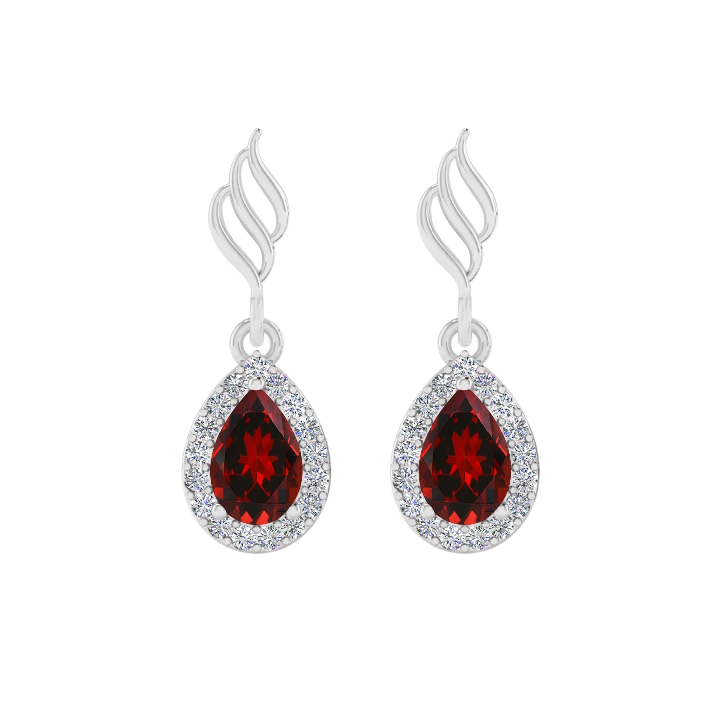 Flame (Floral Swirl) Hook | 925 Sterling Silver Birthstone Stud Earrings | Diamond Accent Gemstone Earrings | 15 Birthstone Options | Gift for Women