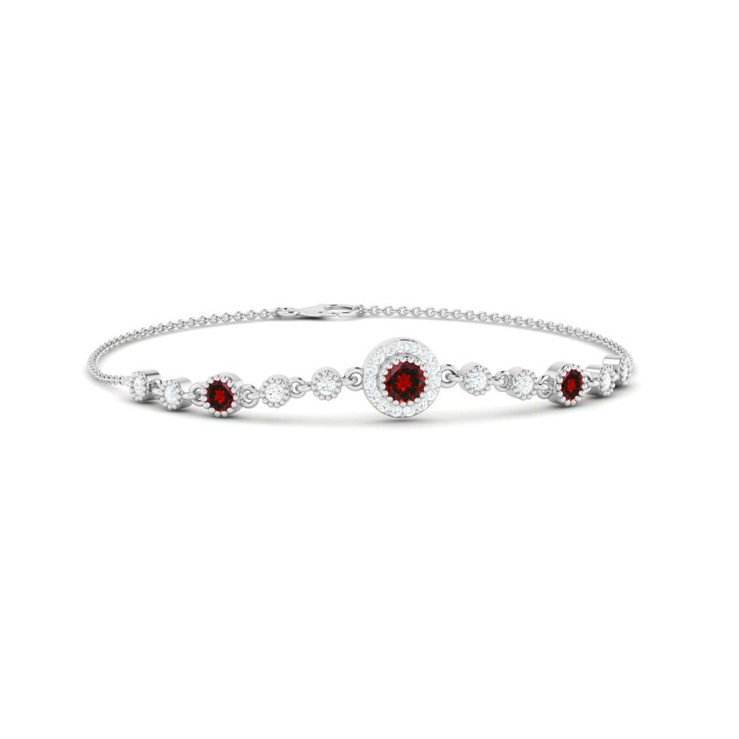 Halo Station Bracelet | Sterling Silver Birthstone Bracelet | Adjustable Chain | 15 Gemstone Choices | Personalized Gemstone Bracelet
