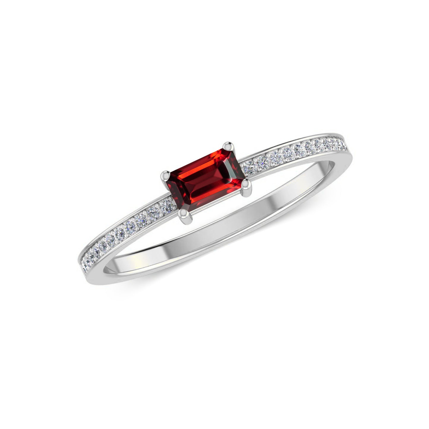 Baguette Solitaire Ring | Sterling Silver Birthstone Ring | Genuine Gemstone & Diamond Studded Ring | Personalized Promise Ring | Gift for Her