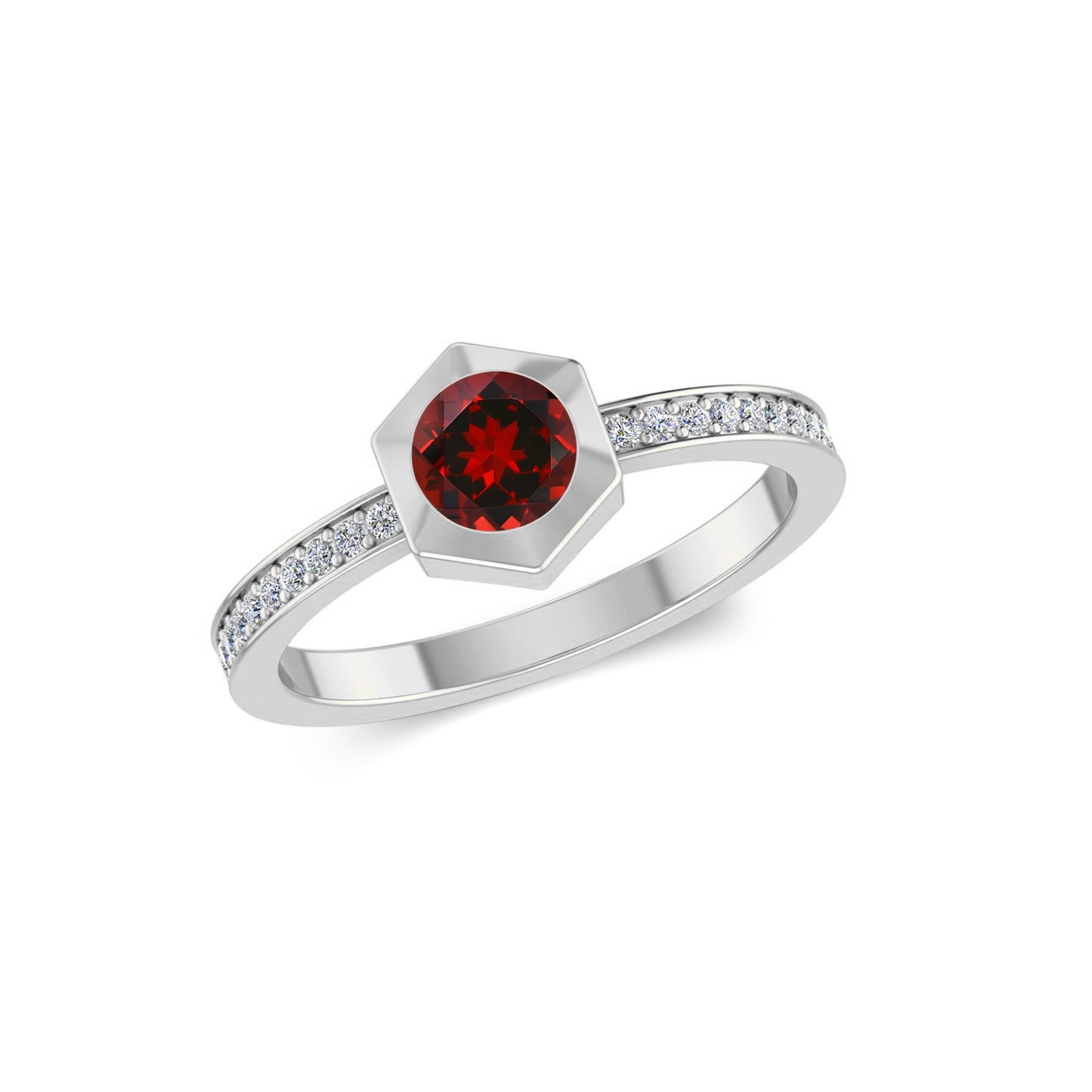 Hexagon Bezel Solitaire Ring | Bezel Halo Solitaire Ring | Sterling Silver Birthstone Ring | Genuine Gemstone & Diamond Studded Ring | Personalized Promise Ring | Gift for Her