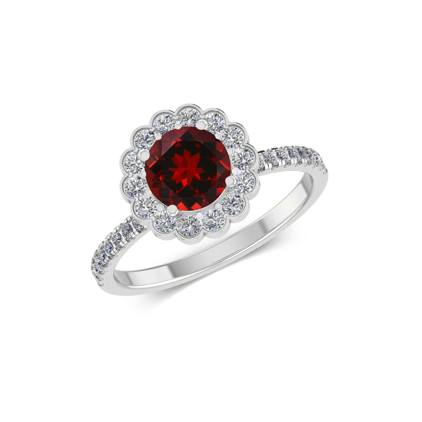 Floral Halo Ring | Sterling Silver Birthstone Ring | Genuine Gemstone & Diamond Studded Ring | Personalized Promise Ring | Gift for Her