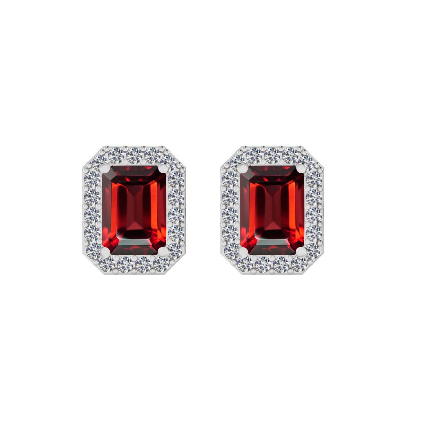 Emerald Cut Halo Stud Earrings | 925 Sterling Silver Birthstone Stud Earrings | Diamond Accent Gemstone Earrings | 15 Birthstone Options | Gift for Women