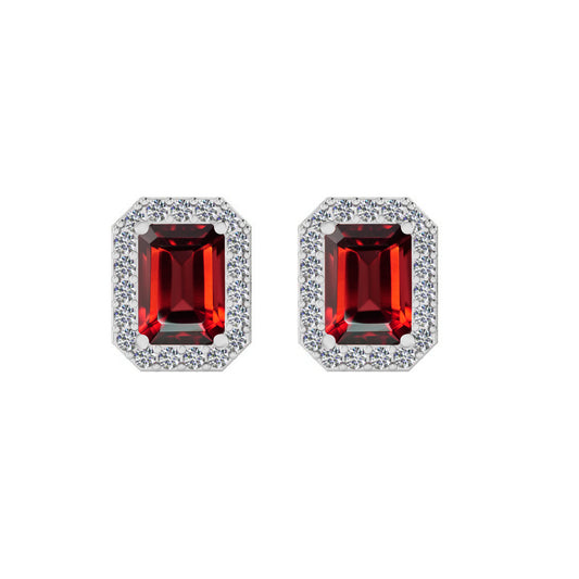 Emerald Cut Halo Stud Earrings | 925 Sterling Silver Birthstone Stud Earrings | Diamond Accent Gemstone Earrings | 15 Birthstone Options | Gift for Women