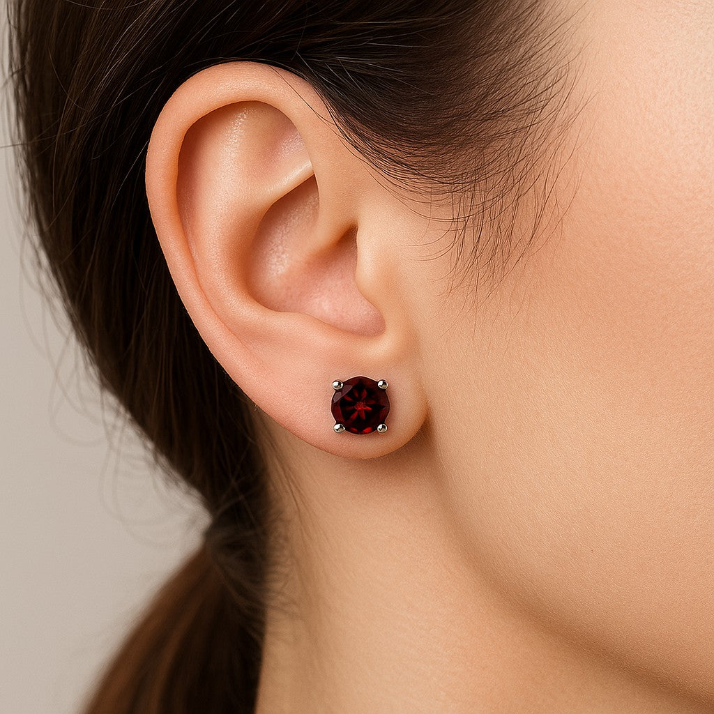925 Sterling Silver Birthstone Stud Earrings | Diamond Accent Gemstone Earrings | 15 Birthstone Options | Gift for Women