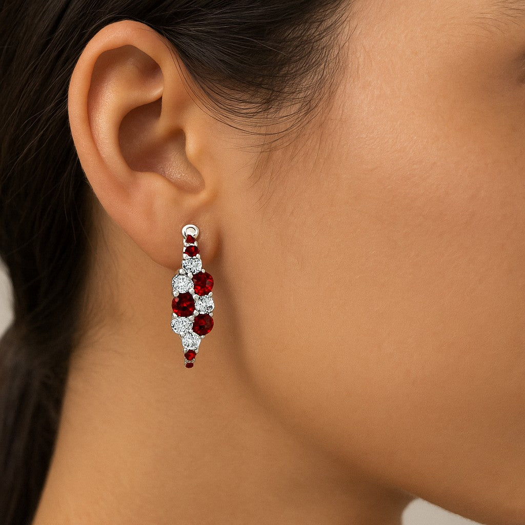 Gemstone Cluster Huggie Hoop Earrings | 925 Sterling Silver Birthstone Stud Earrings | Diamond Accent Gemstone Earrings | 15 Birthstone Options | Gift for Women