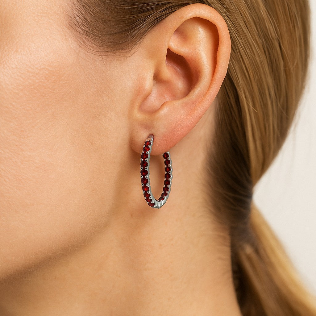 Inside-Out Hoop Earrings | 925 Sterling Silver Birthstone Stud Earrings | Diamond Accent Gemstone Earrings | 15 Birthstone Options | Gift for Women