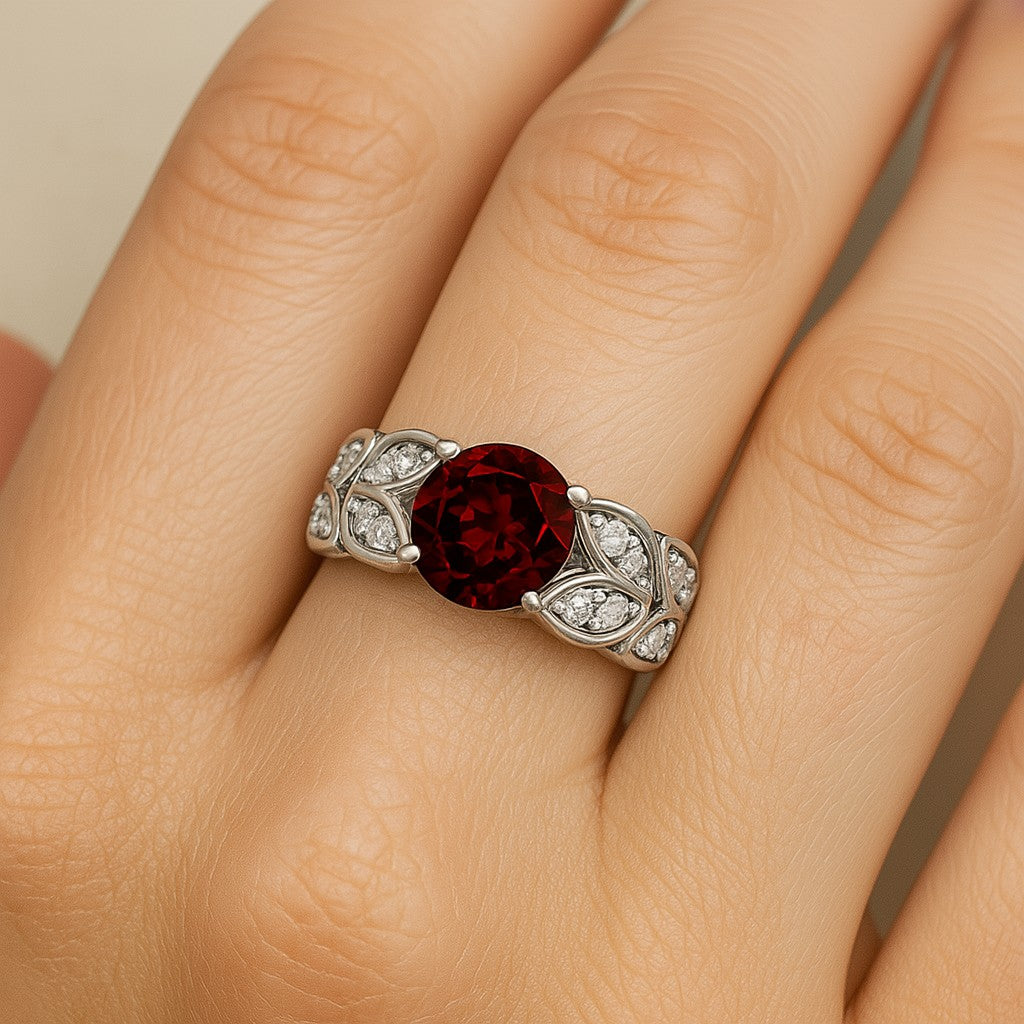 Nature-Inspired Leaf Ring | Sterling Silver Birthstone Ring | Genuine Gemstone & Diamond Studded Ring | Personalized Promise Ring | Gift for Her