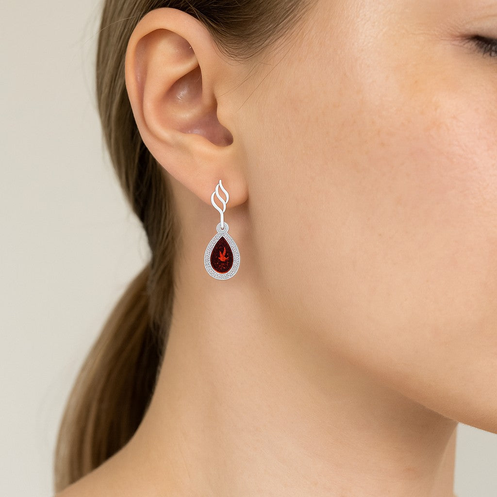 Flame (Floral Swirl) Hook | 925 Sterling Silver Birthstone Stud Earrings | Diamond Accent Gemstone Earrings | 15 Birthstone Options | Gift for Women