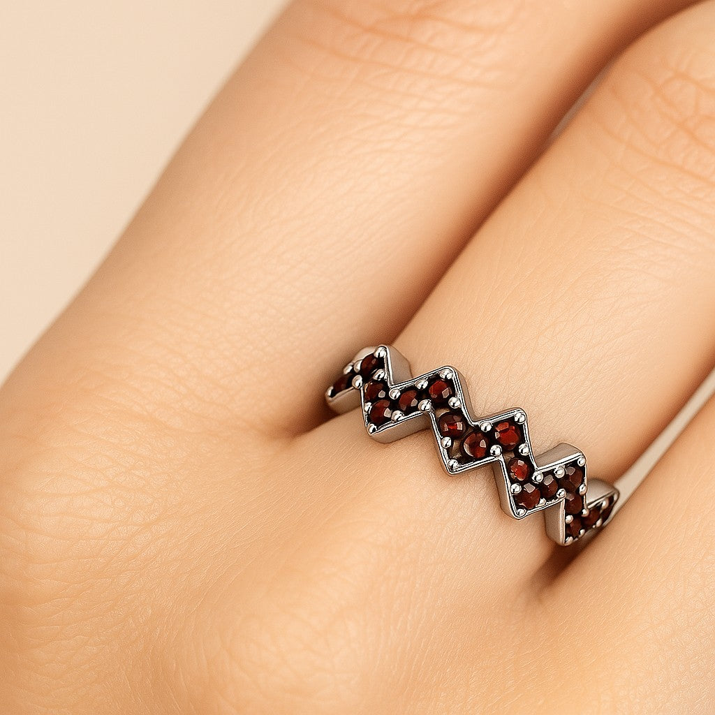 Chevron Stackable Band | Sterling Silver Birthstone Ring | Genuine Gemstone Studded Ring | Personalized Promise Ring | Gift for Her