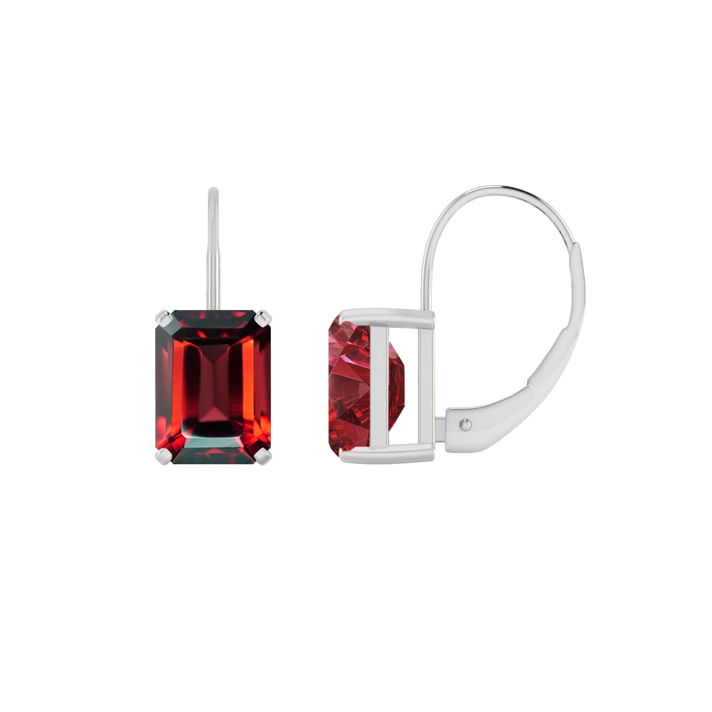 Emerald Cut Lever back Earrings | 925 Sterling Silver Birthstone Stud Earrings | Diamond Accent Gemstone Earrings | 15 Birthstone Options | Gift for Women