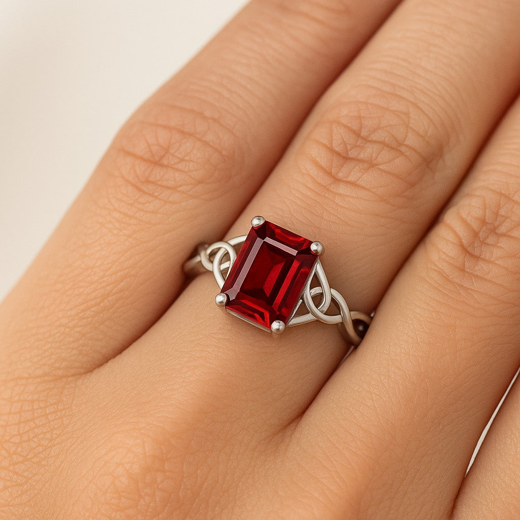 Celtic Knot Solitaire Ring | Sterling Silver Birthstone Ring | Genuine Gemstone Studded Ring | Personalized Promise Ring | Gift for Her