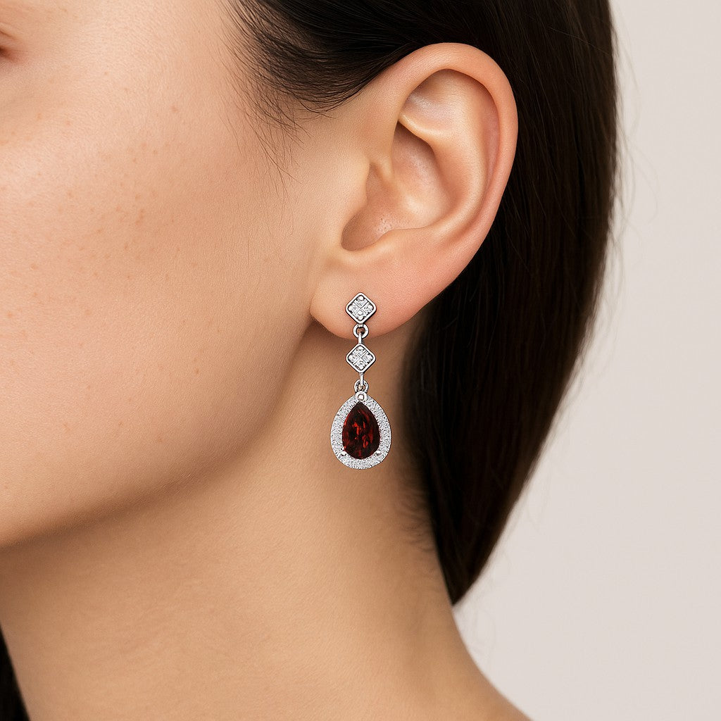 Halo Drop Earrings | 925 Sterling Silver Birthstone Stud Earrings | Diamond Accent Gemstone Earrings | 15 Birthstone Options | Gift for Women