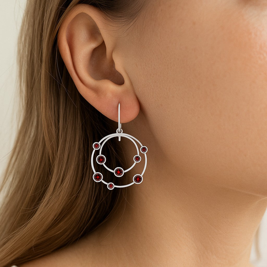 Open Circle Drop Earrings | 925 Sterling Silver Birthstone Stud Earrings | Diamond Accent Gemstone Earrings | 15 Birthstone Options | Gift for Women