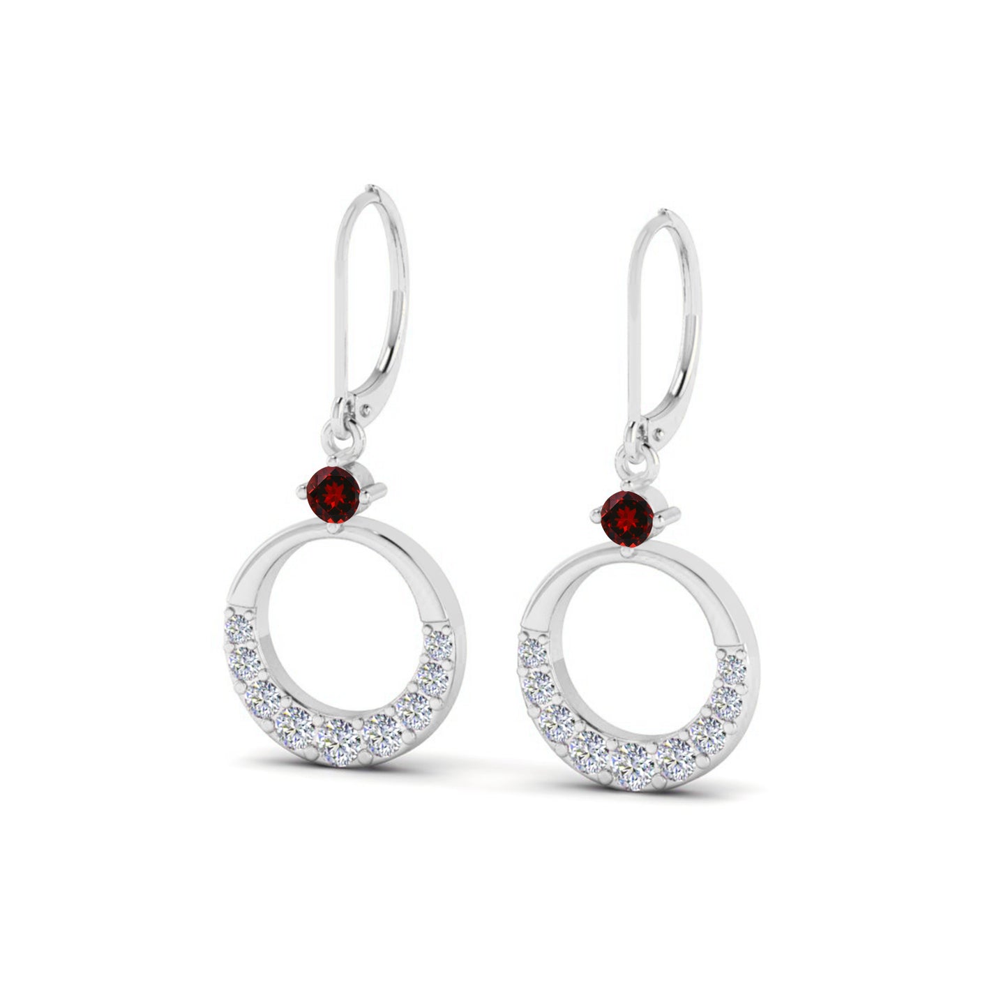 Open Circle Lever back Drop Earrings | 925 Sterling Silver Birthstone Stud Earrings | Diamond Accent Gemstone Earrings | 15 Birthstone Options | Gift for Women