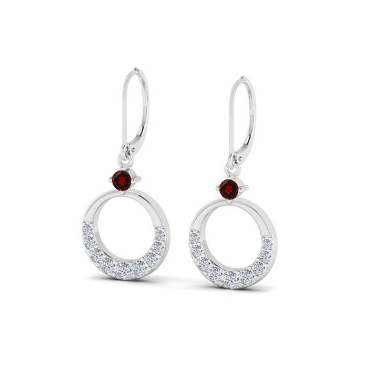 Open Circle Lever back Drop Earrings | 925 Sterling Silver Birthstone Stud Earrings | Diamond Accent Gemstone Earrings | 15 Birthstone Options | Gift for Women
