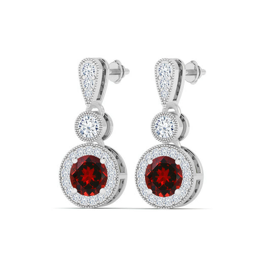 Three-Tier Halo Drop Earrings | 925 Sterling Silver Birthstone Stud Earrings | Diamond Accent Gemstone Earrings | 15 Birthstone Options | Gift for Women