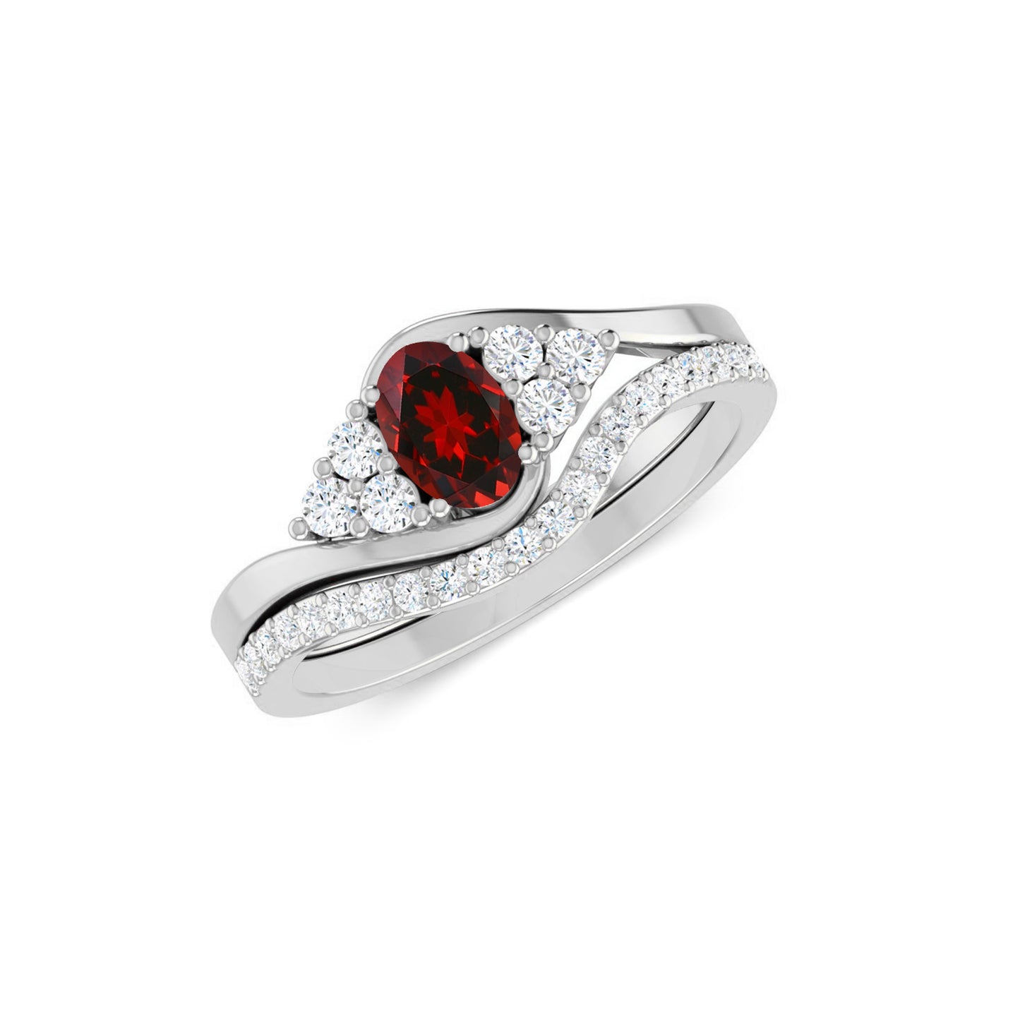 Curved Wedding Band | Sterling Silver Birthstone Ring | Genuine Gemstone & Diamond Studded Ring | Personalized Promise Ring | Gift for Her
