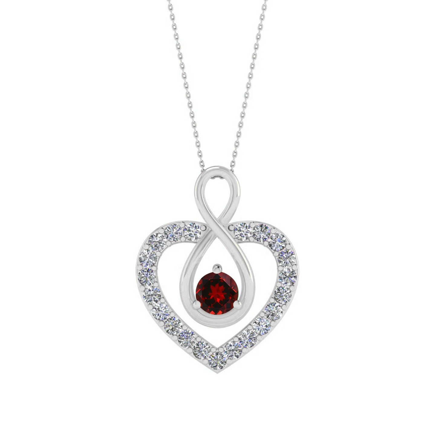 Infinity Heart Pendant | Sterling Silver Birthstone Necklace | Diamond Accent | Adjustable Chain | 15 Gemstone Choices