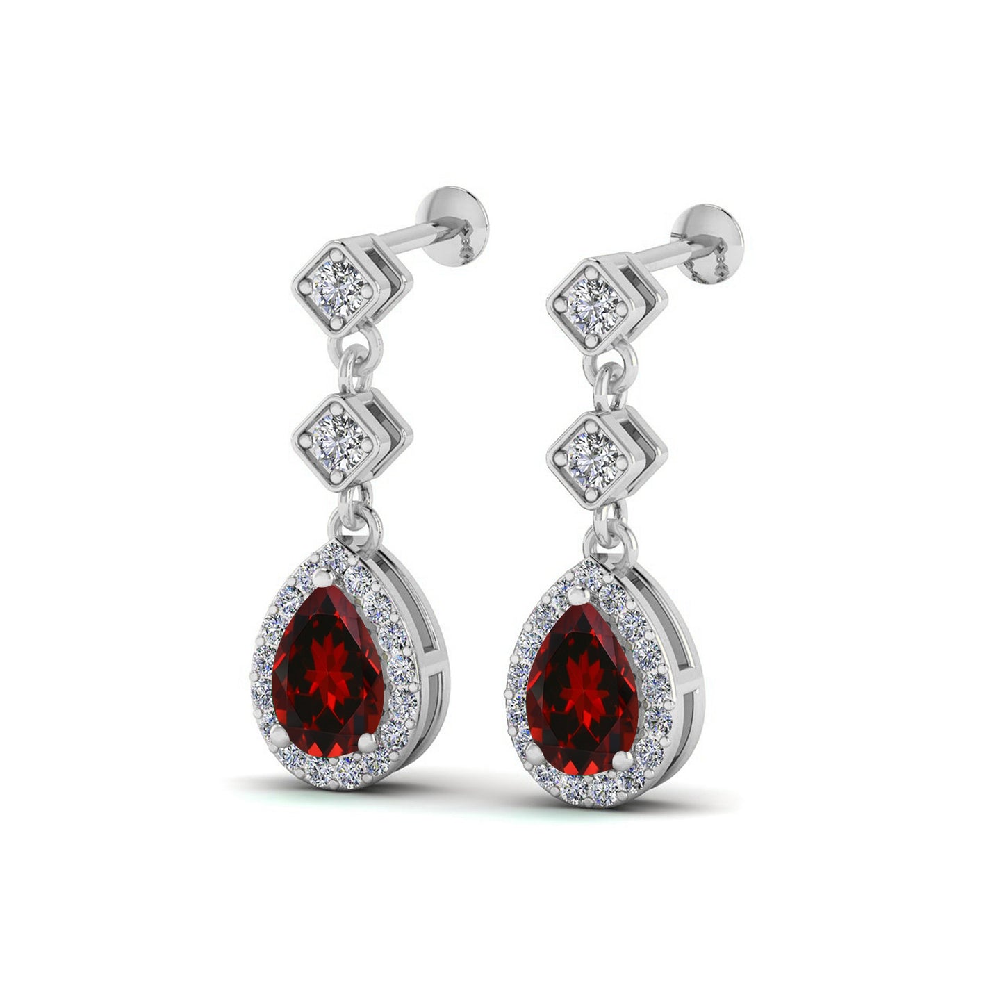 Halo Drop Earrings | 925 Sterling Silver Birthstone Stud Earrings | Diamond Accent Gemstone Earrings | 15 Birthstone Options | Gift for Women