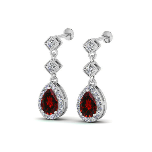 Halo Drop Earrings | 925 Sterling Silver Birthstone Stud Earrings | Diamond Accent Gemstone Earrings | 15 Birthstone Options | Gift for Women
