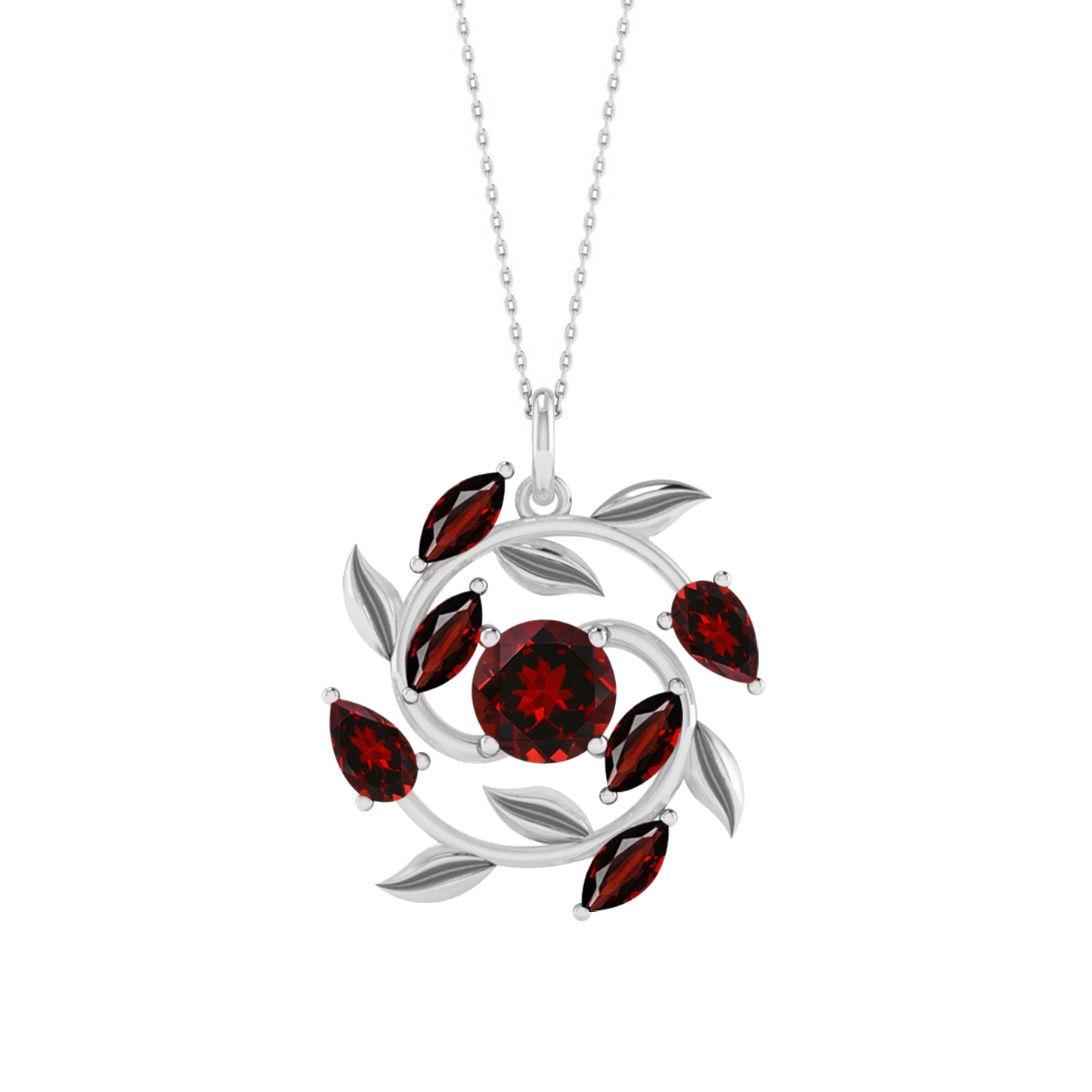 Floral Vine Style Gemstone Pendant | Sterling Silver Birthstone Necklace | Adjustable Chain | 15 Gemstone Choices | Personalized Gemstone Pendant